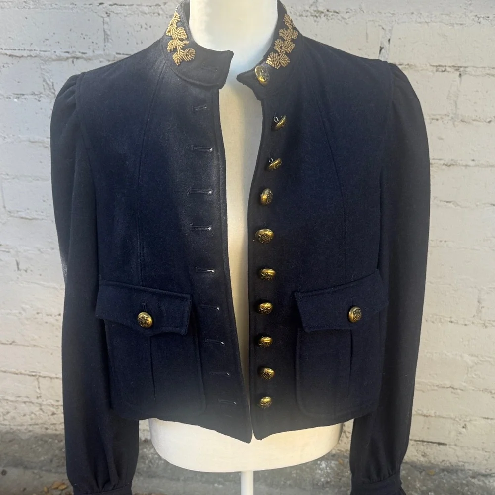 Free People Wool Regan Puff Sleeve Military Jacket Blazer Size S - Picture 8 of 14